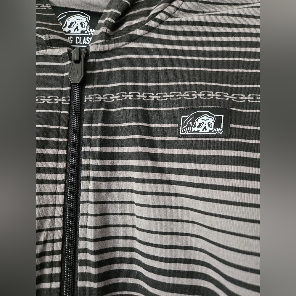 Lurking Class Sketchy Womens Chain Stripe Zip Hoodie - Black and Gray New - Picture 2 of 9
